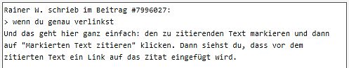 Forenbeitrag über Verlinkung von Zitaten