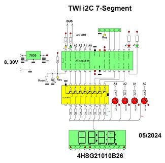Schaltplan ATmega8-16 mit 7-Segment-Anzeige