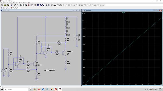 Schaltplan und Kennlinien-Diagramm in LTspice