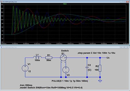 SPICE Simulation Schaltplan und Oszilloskop-Wellenform