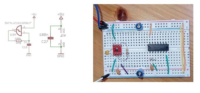 Breadboard Aufbau mit IC und Bauteilen