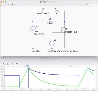 Schaltplan und Simulationsergebnis eines Buck-Converters