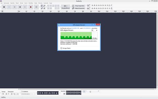 Audacity Software Screenshot mit Fortschrittsanzeige