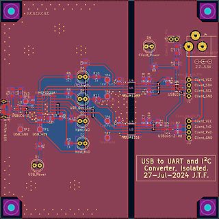 PCB-Layout eines isolierten USB zu UART und I2C Konverters