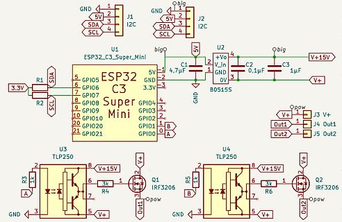 Schaltplan mit ESP32-C3 und MOSFET-Treiberstufe