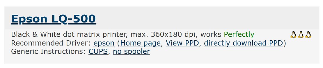 Treiberinformationen für Epson LQ-500 Drucker