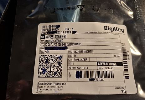 DigiKey Etikett für MCP4561-103E/MS-ND