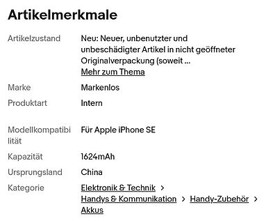 Produktdetails einer Online-Produktbeschreibung