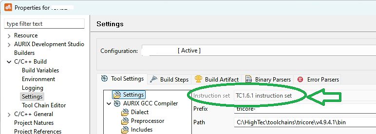 Einstellungen des AURIX GCC Compilers