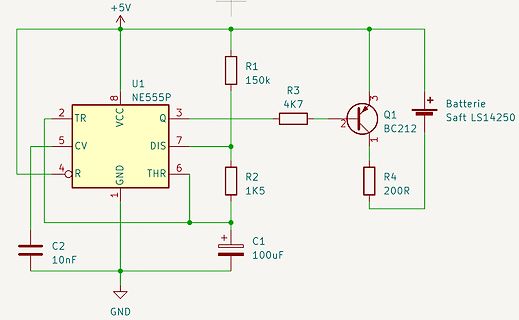 Schaltplan mit NE555P und BC212 Transistor
