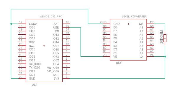 Schaltplan Wemos D32 Pro und Level Converter