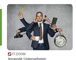 Mann im Anzug mit vielen Armen und verschiedenen Gegenständen