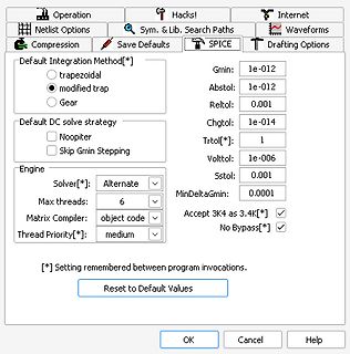 Einstellungen eines SPICE-Simulationsprogramms