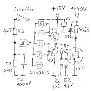 Handgezeichneter Schaltplan mit IGBT-Treiberstufe