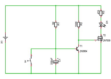 Elektronischer Schaltplan mit Transistoren und LED