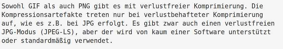 Text über Bildkompression GIF PNG JPG