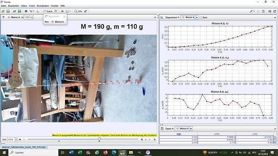 Tracker-Software mit physikalischen Messdaten und Videoaufnahme