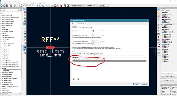 Screenshot der Footprint-Eigenschaften in einer CAD-Software