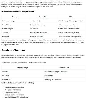 Informationen zu Temperature Cycling und Random Vibration Parametern