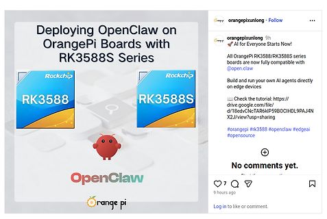 Social Media Post über OpenClaw auf Orange Pi RK3588S