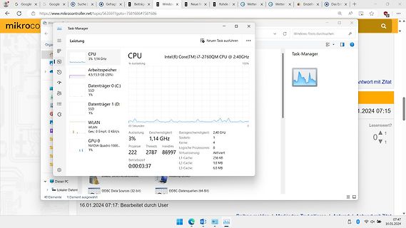 Windows Task-Manager Leistungsübersicht