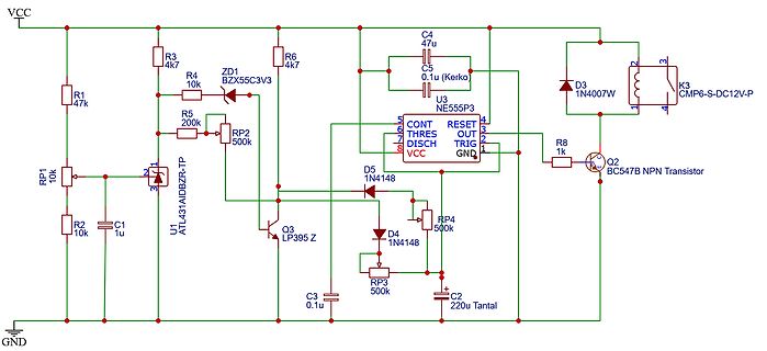 Schaltplan mit NE555P Timer und Transistoren