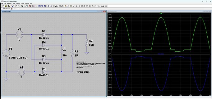 LTspice Schaltplan und Simulationsergebnisse