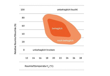 Diagramm zu Raumlufttemperatur und relativer Luftfeuchte
