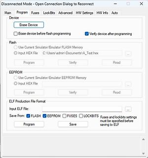 Software-Dialogfenster zur Programmierung eines Mikrocontrollers