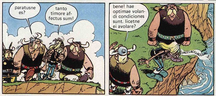 Comic-Panel mit Wikingern und lateinischem Text