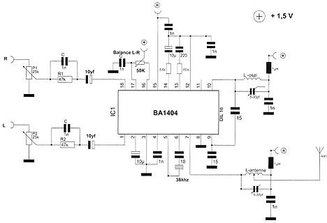 Schaltplan eines Infrarot-Empfängers mit BA1404 IC