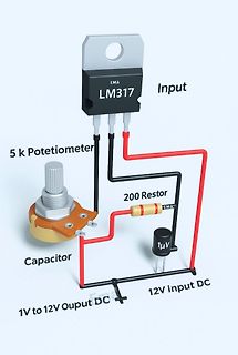3D-Visualisierung eines LM317 Spannungsregler-Schaltkreises