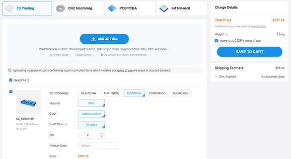 Webseite eines Online-Dienstleisters für 3D-Druck und Fertigung