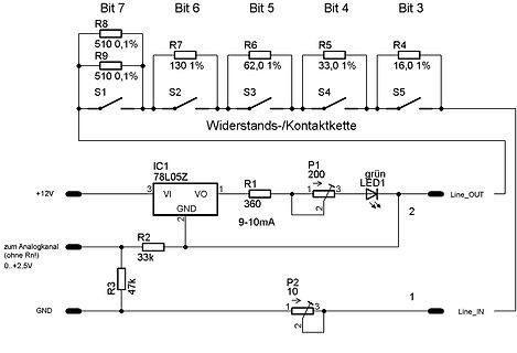 Schaltplan mit Widerstands-Kontaktkette und Spannungsregler
