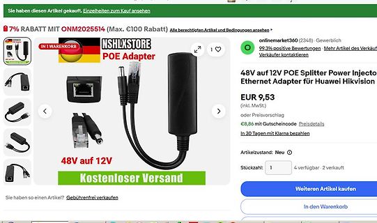 Online-Shop Angebot für 48V auf 12V PoE Adapter