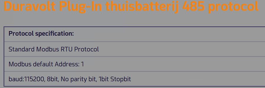 Modbus RTU Protokoll Spezifikation Duravolt Batterie