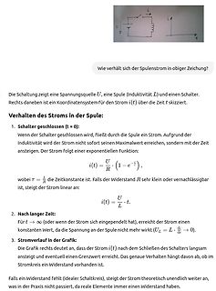 Schaltplan und Erklärung zum Stromverlauf einer Spule