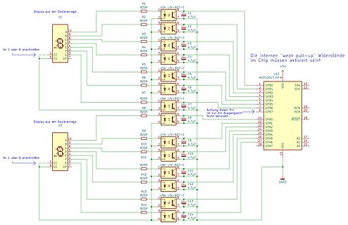 Schaltplan mit Mikrocontroller und Widerstandsnetzwerk