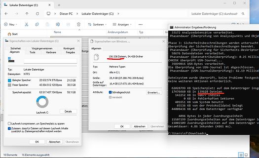 Windows Explorer Fenster und Eigenschaften von Laufwerk C