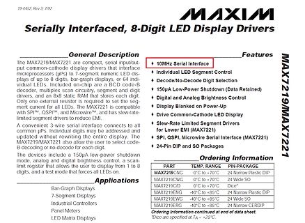 Datenblatt Ausschnitt MAX7219/MAX7221 LED Display Driver