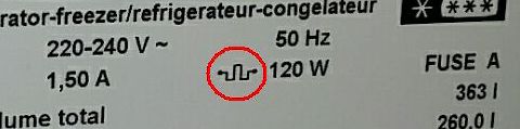 Typenschild eines Kühlschranks