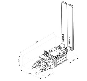 CAD-Ansicht eines Funkmoduls mit Antennen