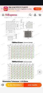 Datenblatt Ausschnitt 8x8 LED Matrix 788Red-Green
