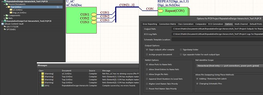 Screenshot der Altium Designer Software mit Fehlermeldungen