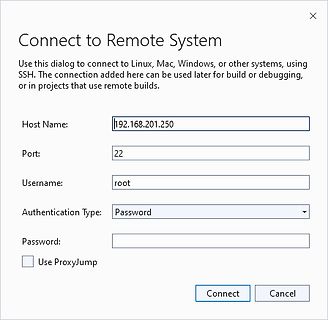 Dialogfenster zur SSH-Verbindung mit Remote-System