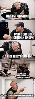 Meme mit wütenden Männern und deutschem Text
