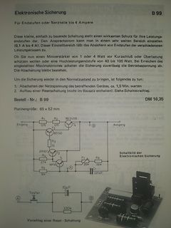 Foto einer Anleitung für eine elektronische Sicherung mit Schaltplan