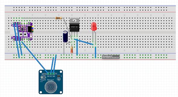 Simulation eines Breadboard-Aufbaus mit Berührungssensor