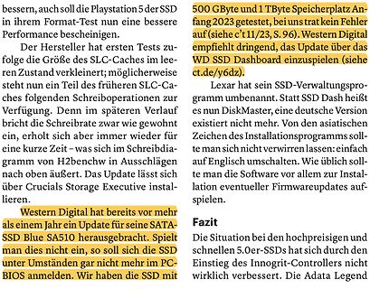 Deutscher Text über SSD-Updates und Controller