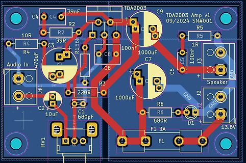 PCB-Layout eines TDA2003 Audio-Verstärkers